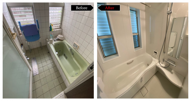 浴槽の位置を変えると洗い場が広くなり使いやすくなりました。サッシも入れ替えて見違えるほど清潔感のある浴室になりました。