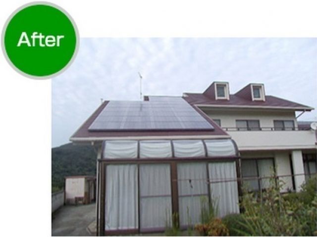 屋根の塗装が傷んでいた為、塗装の塗替えと併せて太陽光発電を設置しました。