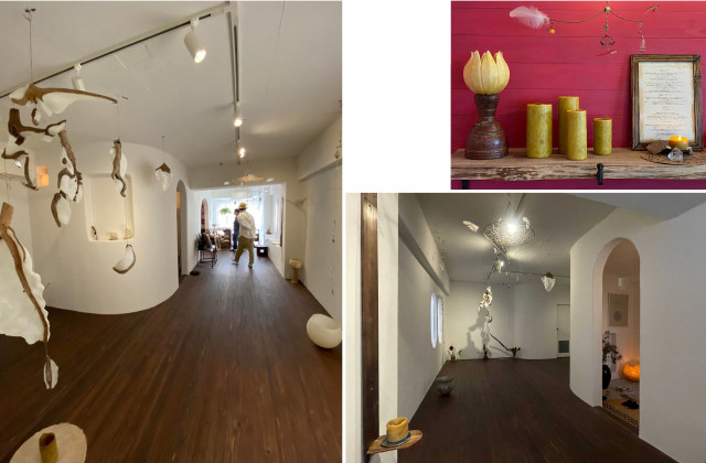 ３ＬＤＫマンション：住宅を遊びの空間ギャラリーへ変貌させるフルリノベーション内装：床は杉無垢材厚み24㎜に柿渋塗装 、壁と天井はしっくい塗りで化学物質過敏症の方も楽に過ごせる空間に仕上げています。